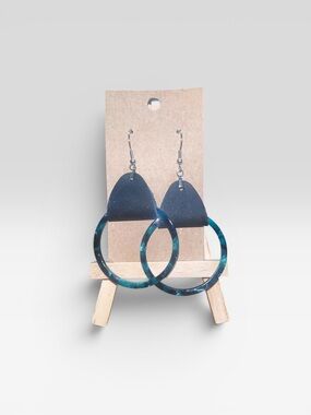 Blue Tortoiseshell Hoop Drop Earrings - Women's Jewelry